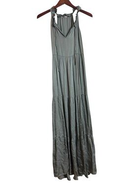 Sofia Made in Italy Pale Green Silky Tiered Bohemian Maxi Dress Size Small